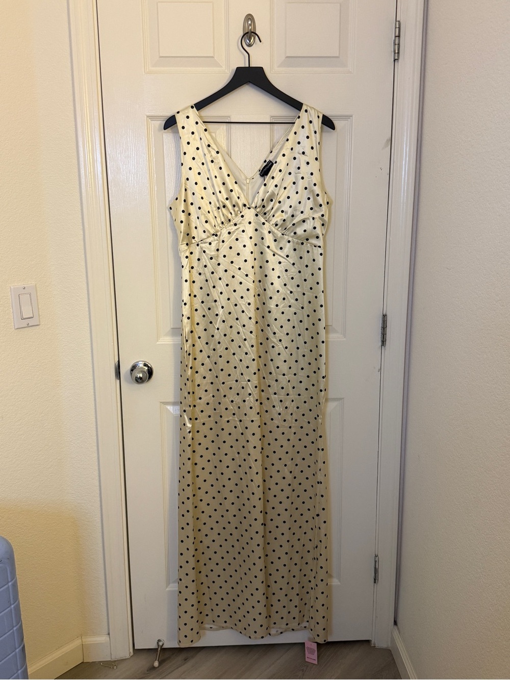 Cream Polka Dot Maxi Satin Dress
